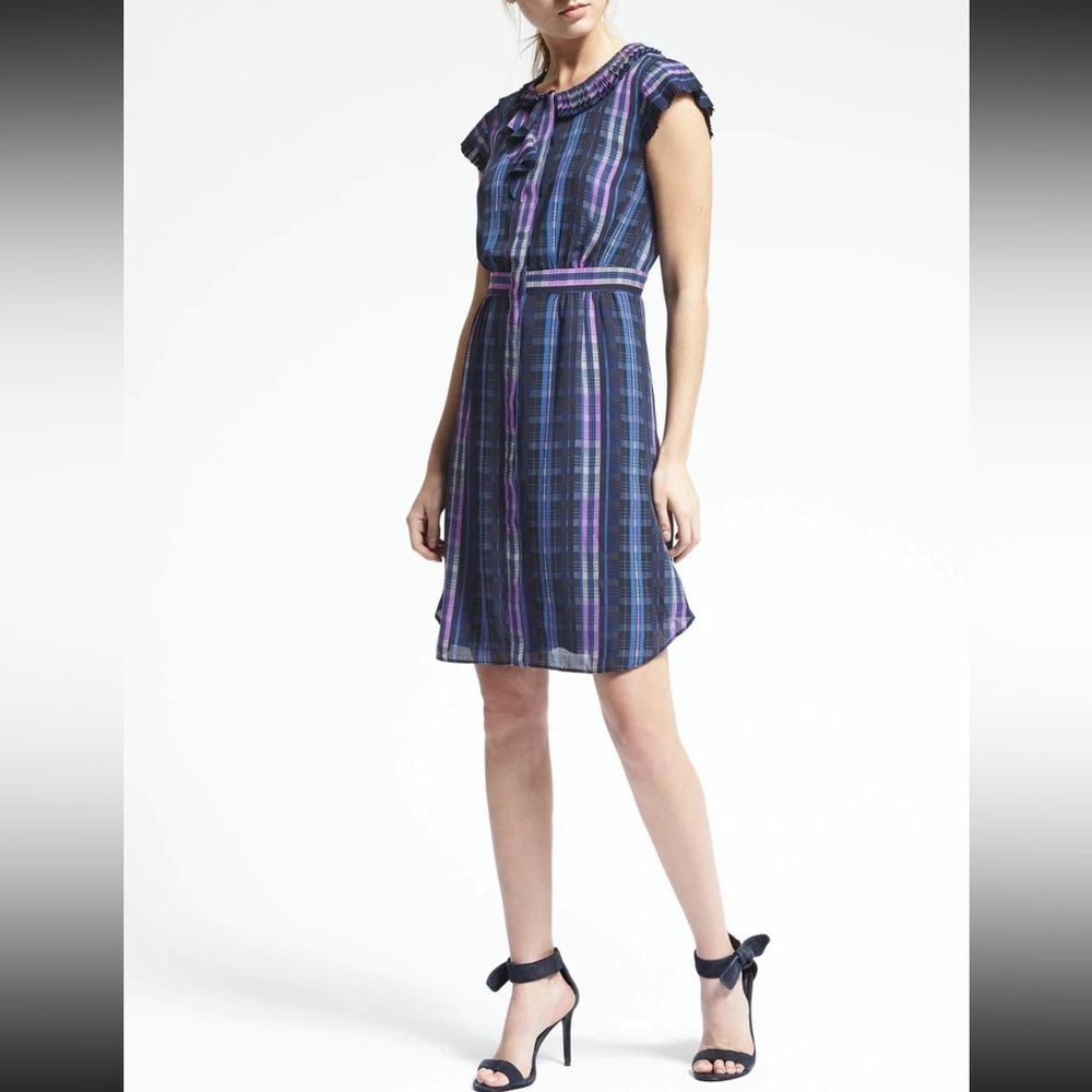 Banana Republic Blue and Purple Plaid Midi Dress